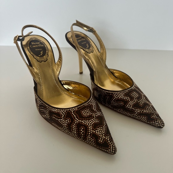 RARE Rene Caovilla Brown Leopard Beaded
Slingback Pumps Size 37.5 - Picture 2 of 6